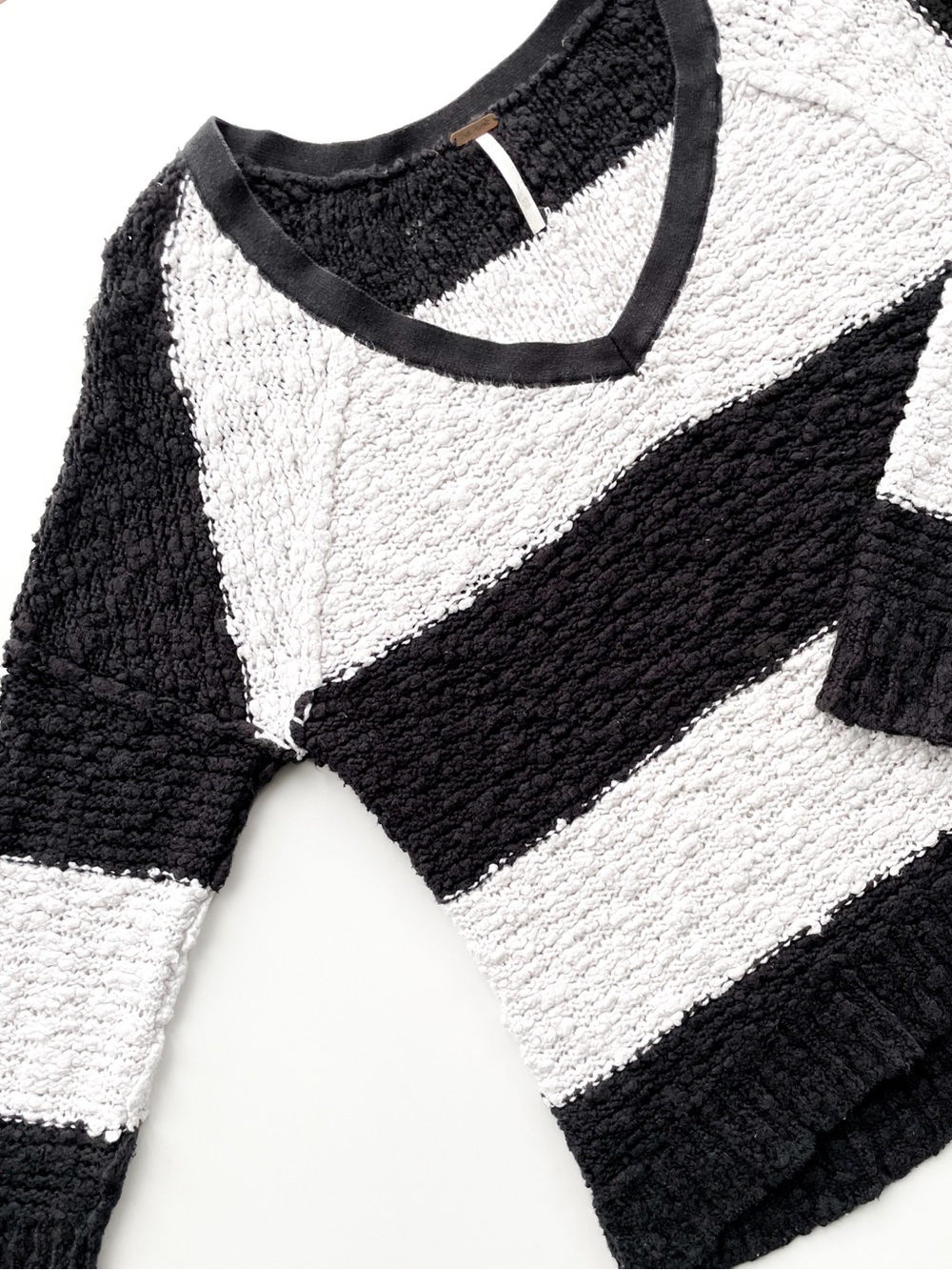 Free People Black and White Striped Knit Sweater